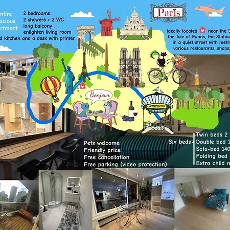 Tour Eiffel Two-bathroom Two-bedroom Loggia Spacious Quiet Brand-new * 파리